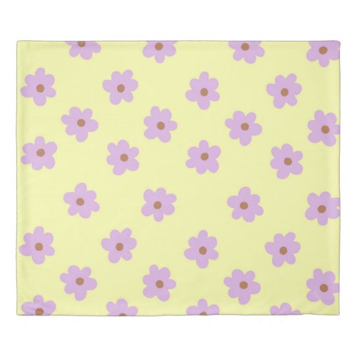 Hippie Retro Purple Yellow Flower Y2K Pattern Duvet Cover