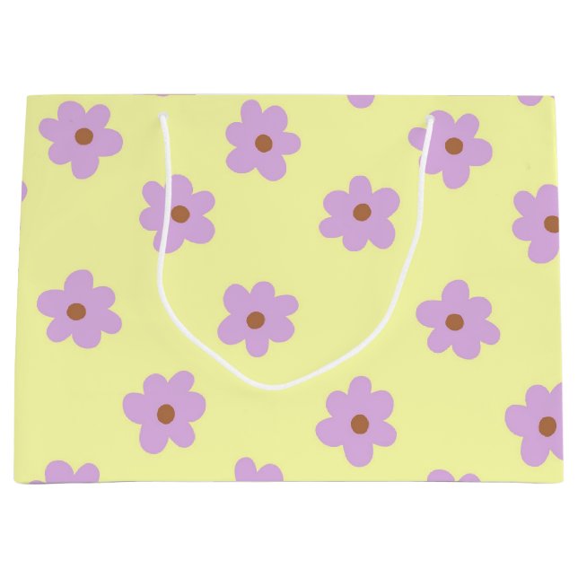 Hippie Retro Purple Yellow Flower Y2K Pattern Large Gift Bag (Front)