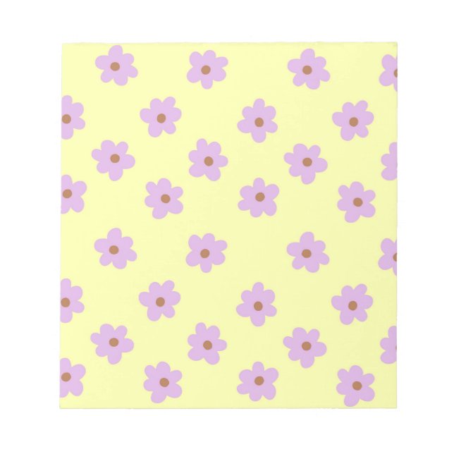 Hippie Retro Purple Yellow Flower Y2K Pattern Notepad (Front)