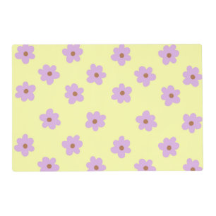 Hippie Retro Purple Yellow Flower Y2K Pattern Placemat