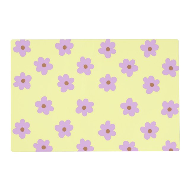 Hippie Retro Purple Yellow Flower Y2K Pattern Placemat (Front)