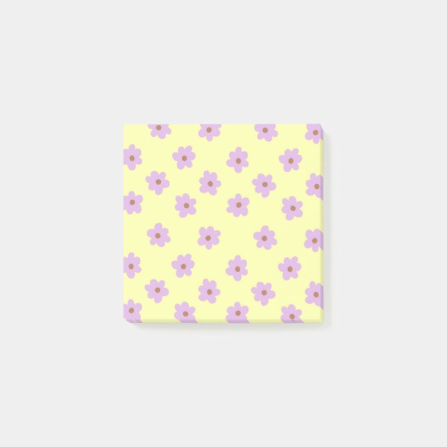 Hippie Retro Purple Yellow Flower Y2K Pattern Post-it Notes (Front)