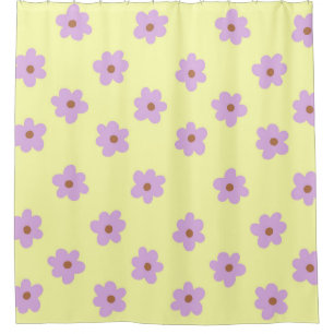 Hippie Retro Purple Yellow Flower Y2K Pattern Shower Curtain