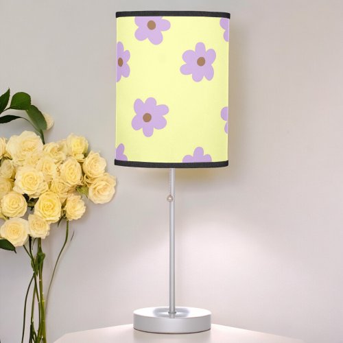 Hippie Retro Purple Yellow Flower Y2K Pattern Table Lamp