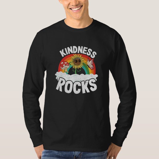 Hippie Retro Teacher Anti Bullying Rainbow Kindnes T-Shirt (Front)