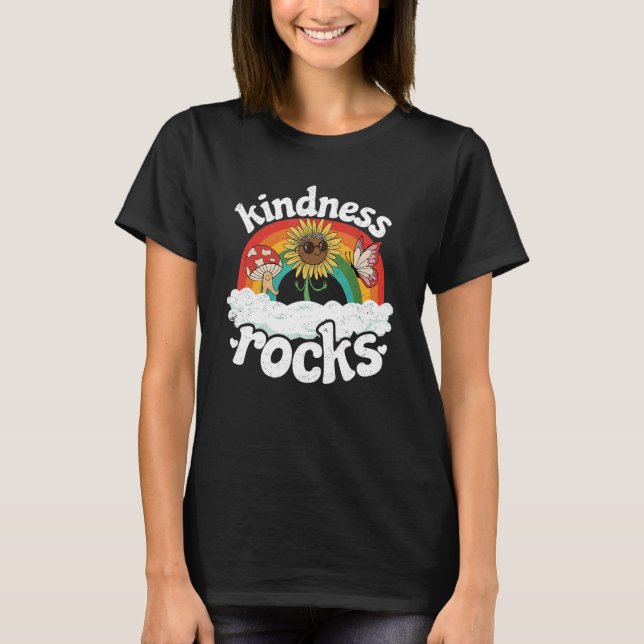 Hippie Retro Teacher Anti Bullying Rainbow Kindnes T-Shirt (Front)