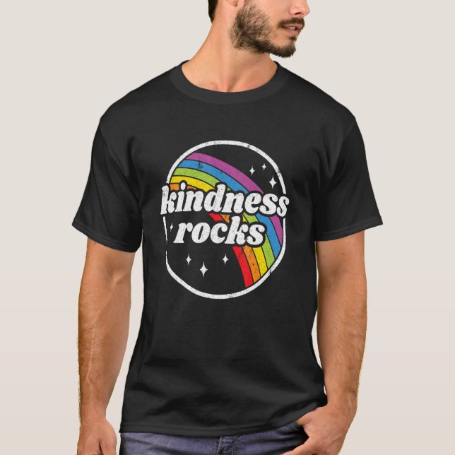 Hippie Retro Teacher Anti Bullying Rainbow Kindnes T-Shirt (Front)