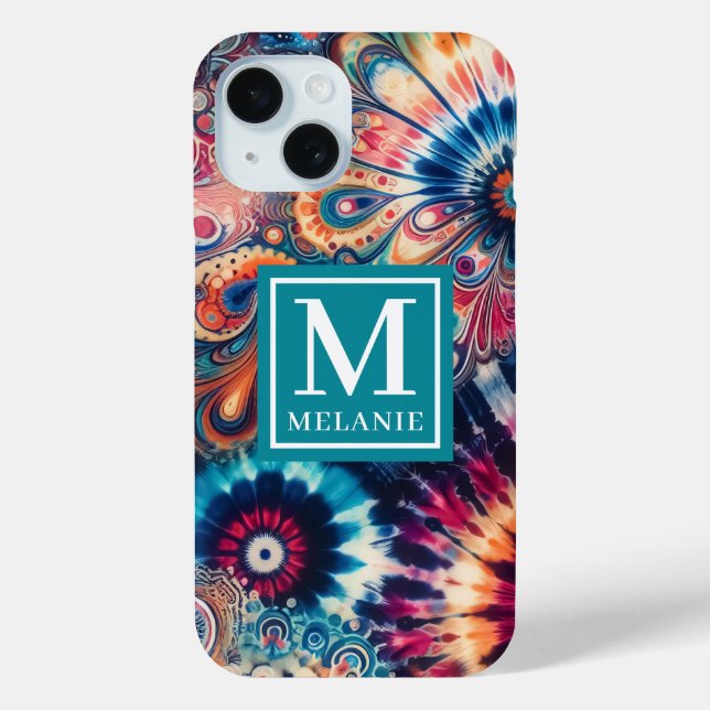 Hippie Retro Tie-Dye Monogrammed Case-Mate iPhone Case (Back)