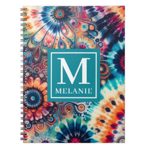 Hippie Retro Tie-Dye Monogrammed Notebook