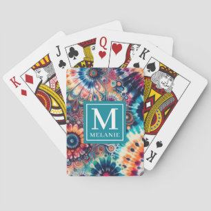 Hippie Retro Tie-Dye Monogrammed Poker Cards