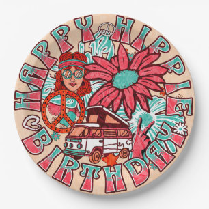 Hippie Retro Vintage Colors Birthday Paper Plates