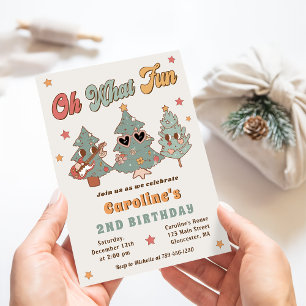 Hippie Rockin' Christmas Tree Birthday Oh What Fun Invitation