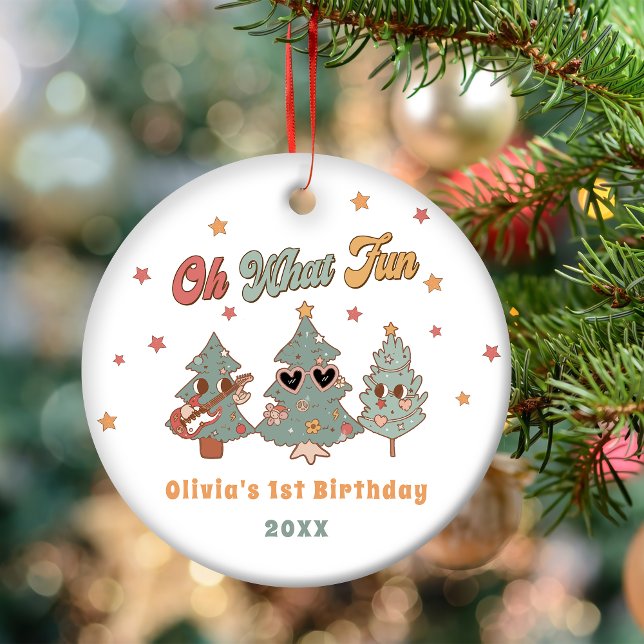 Hippie Rockin' Christmas Tree Groovy Birthday Ceramic Ornament (Creator Uploaded)