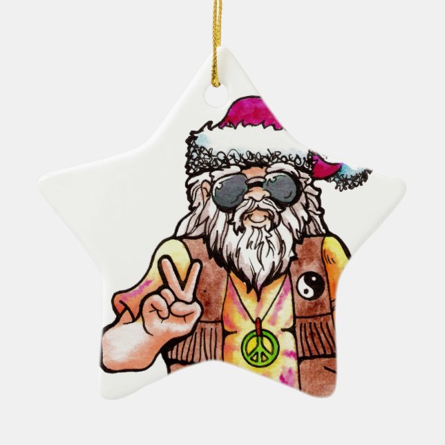 Hippie Santa Ceramic Ornament (Front)