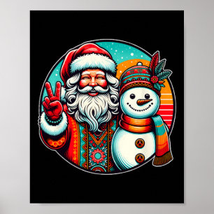 Hippie Santa Retro Snowman Bohemian Christmas  Poster