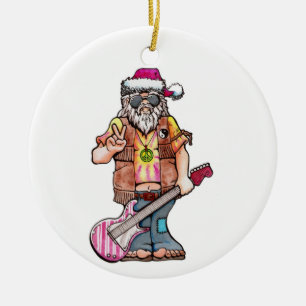 Hippie Santa says Cool Yule! Ceramic Ornament