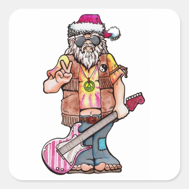 Hippie Santa Square Sticker (Front)