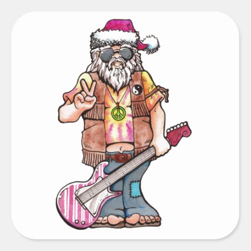 Hippie Santa Square Sticker