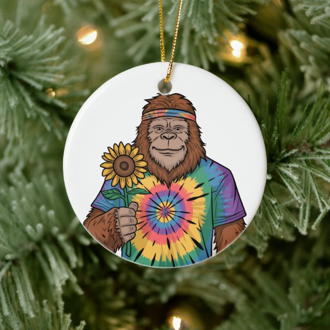 Hippie Sasquatch Ceramic Ornament (Tree)