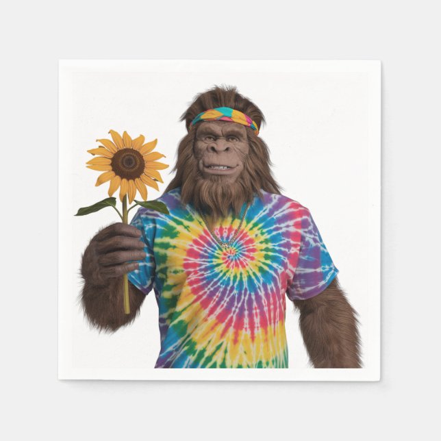 Hippie Sasquatch in Tiedye With Sunflower Napkins (Front)