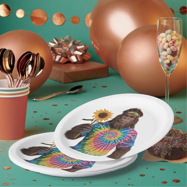 Hippie Sasquatch in Tiedye With Sunflower Paper Plates (Multi)