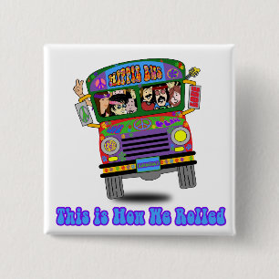 Hippie School Bus Button