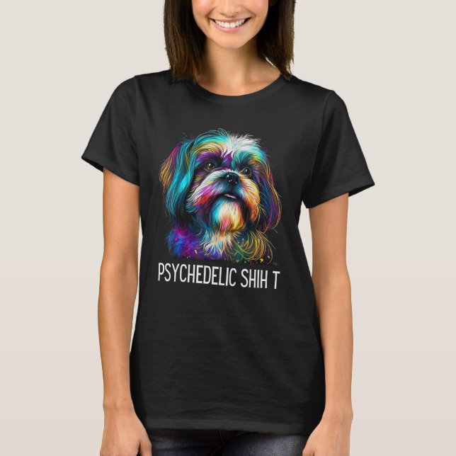 Hippie Shih Tzu Tie Dye Peace Psychedelic Shih Dog T-Shirt (Front)