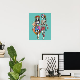 Hippie Skeleton Couple Poster