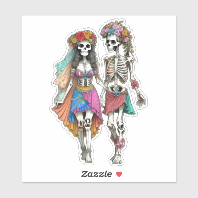 Hippie Skeleton Couple Sticker (Sheet)