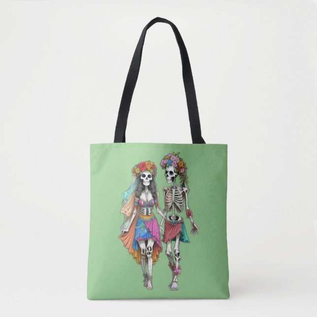 Hippie Skeleton Couple Tote Bag (Front)