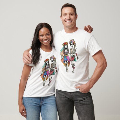 Hippie Skeleton Love Couple T_Shirt