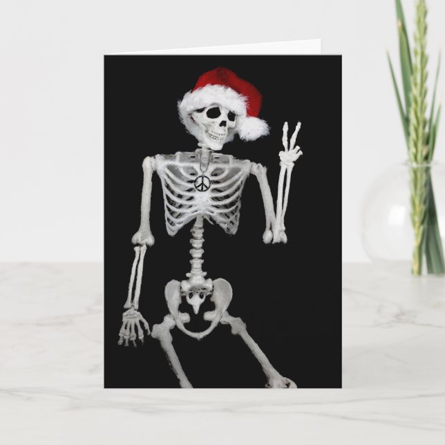 Hippie Skeleton Santa Peace Christmas Card (Front)