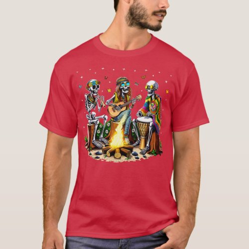 Hippie Skeletons Forest Camping T_Shirt