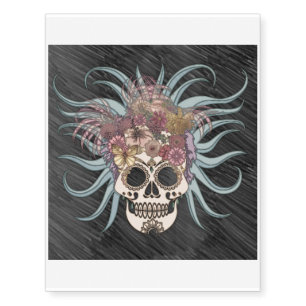 hippie skull,blue temporary tattoos