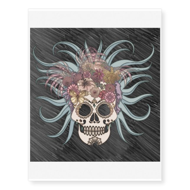 hippie skull,blue temporary tattoos (Front)