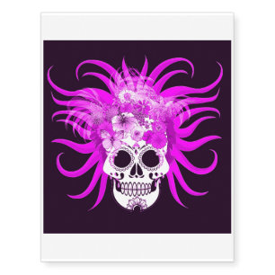 hippie skull,pink temporary tattoos
