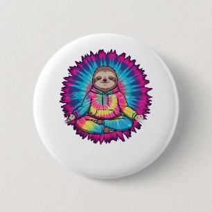 Hippie Sloth Peace Sign Tie-Dy Button