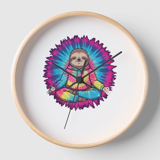 Hippie Sloth Peace Sign Tie-Dy Clock (Front)