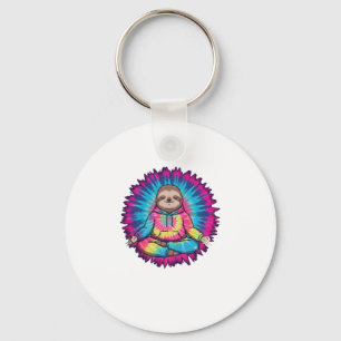 Hippie Sloth Peace Sign Tie-Dy Keychain
