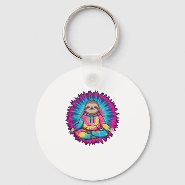 Hippie Sloth Peace Sign Tie-Dy Keychain (Front)