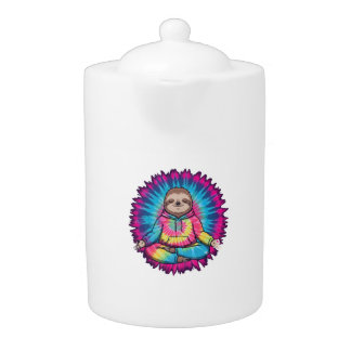 Hippie Sloth Peace Sign Tie-Dy Teapot