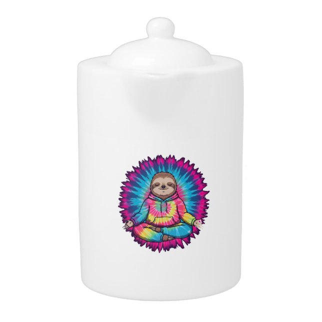 Hippie Sloth Peace Sign Tie-Dy Teapot (Front)