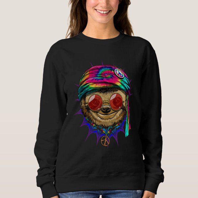 Hippie Sloth Tie Dye Animal Peace Sign Psychedelic Sweatshirt (Front)
