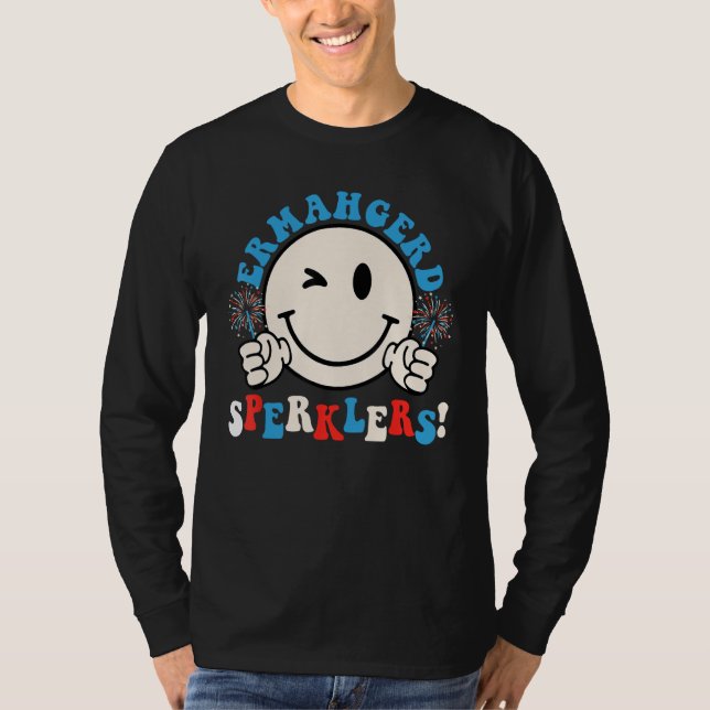 Hippie Smile Face Ermahgerd Sparklers 4th Of July  T-Shirt (Front)