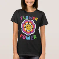Womens Flower Power Hippie Psychedelic '70's Retro V-Neck T-Shirt