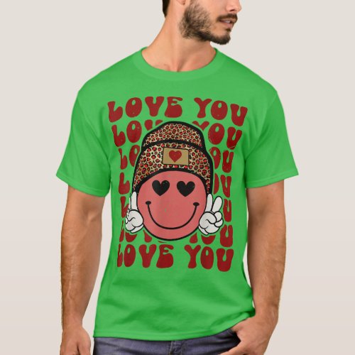 Hippie Smiling Face Wearing Beanie Hat Love You Va T_Shirt