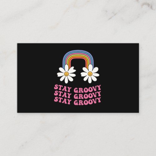 hippie smiling rainbow with stay groovy slogan business card