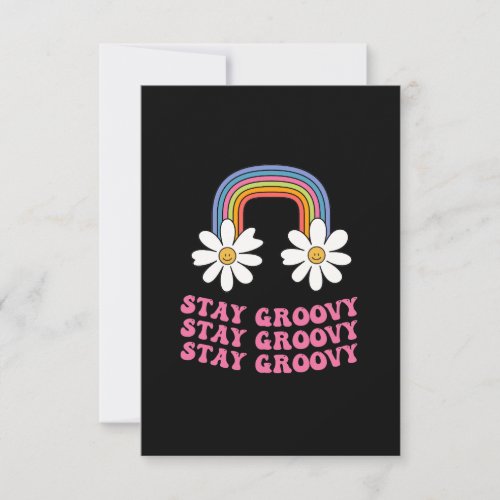 hippie smiling rainbow with stay groovy slogan thank you card