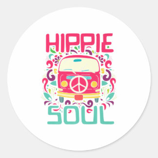 Hippie Soul Colorful Peace Van Premium Classic Round Sticker