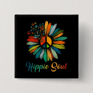 Hippie Soul Essential Peace Sign Hippie Sunflower Button